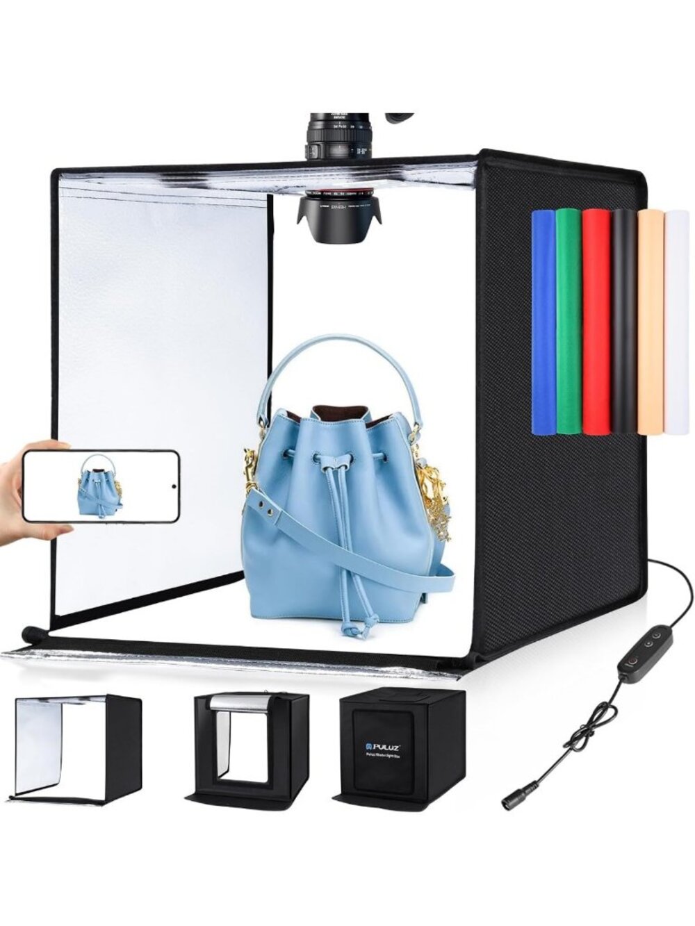 Portable 24"x24" Photo Studio Light Box Kit with Dimmable LED Lighting & 6